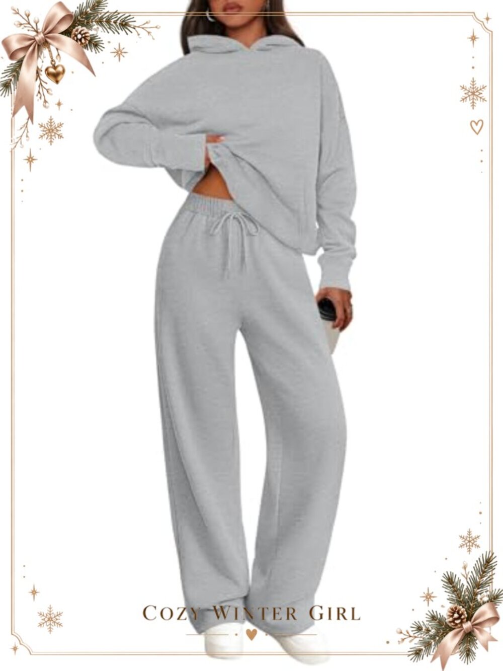 2 Piece Sweatsuit Womens Oversized Hoodie Wide Leg Sweatpants Set Cotton Lounge
